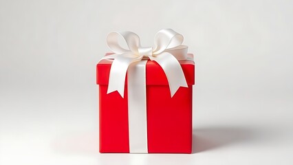 Red gift box with white ribbon and bow, centered product shot on clean background.