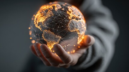 Globed hand, glowing network