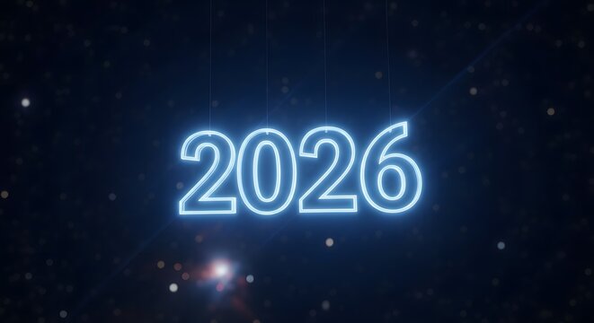 Luminous blue neon 2026 numbers celebrating upcoming new year future new year celebration technology digital abstract