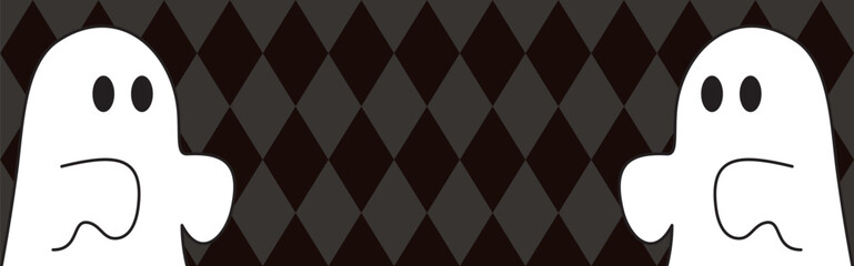 バナー　フレーム　ハロウィン　秋　10月　おばけ　ゴースト　かわいい　飾り　壁紙　背景　イラスト