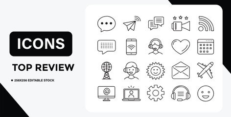 Collection of Minimalist Line Icons for Business Communication and Customer Service