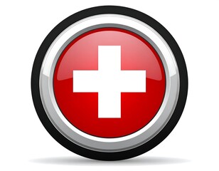 Obraz premium Red Cross Button Icon Digital Graphic Design