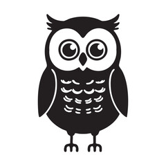 Black and white owl vector illustration, cartoon owl clipart, cute owl graphic eps silhouette