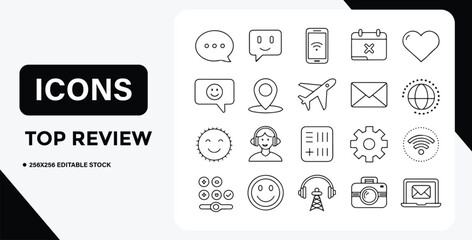 Collection of Minimalist Line Icons for Business Communication and Technology Concepts