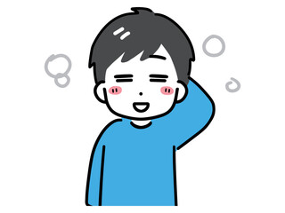 笑顔で少し照れている私服の若い男性(上半身・正面)