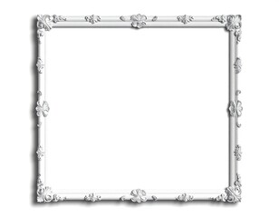 White ornate picture frame, isolated background
