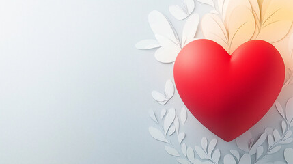 Romantic composition of a red heart shape and paper elements for valentine's day.