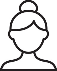 Simple line art icon of a woman with hair in a bun