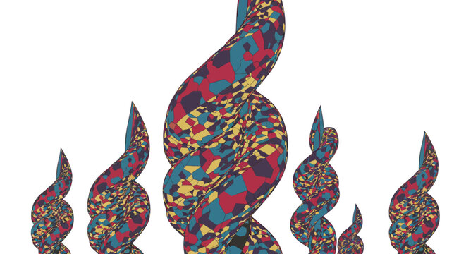 Abstract twisting geometric shapes with mosaic pattern on white background