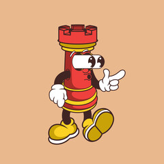 Retro character design of suprised chess rook