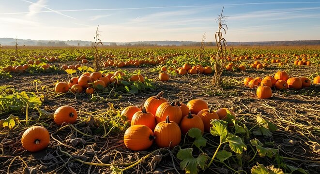 Pumpkin Patch Field on a Sunny Day.