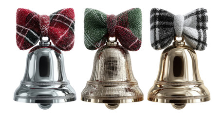 Decorative Christmas Bells with Colorful Ribbons on Transparent Background