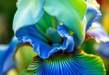 Close-up of a vibrant blue-green iris blossom, delicate petals,   fresh,   outdoor