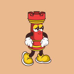 Retro character design of sad chess rook