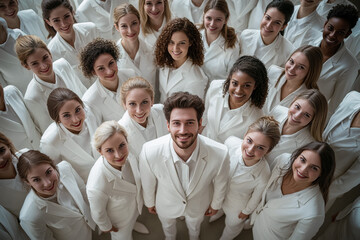 The photo group portrays professional colleagues engaged in teamwork, emphasizing collaboration, problem solving, and business synergy.