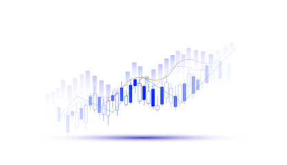 Financial stock market chart with rising graphs, candlestick stock market investment trading graph growth illustration on transparent background.