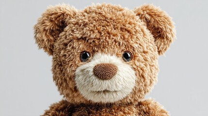 Fototapeta premium Fuzzy brown teddy bear, headshot, round eyes, light background, soft textures