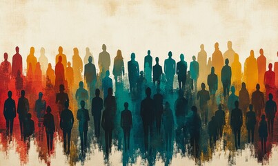 Abstract illustration of a diverse group of people each represented by unique colors in a modern simplistic art style This image symbolizes inclusivity diversity and the importance, Generative AI
