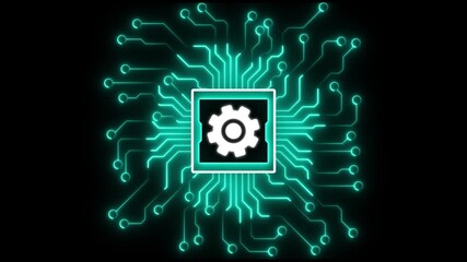 Gear symbol on circuit board; glowing components in the background. Management setting gear maintenance and fixing symbol digital concept. setting icon futuristic neon circuit board animated flat  - Powered by Adobe