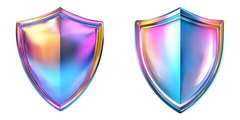 Holographic 3D shield icon, enhanced isolated on a transparent background