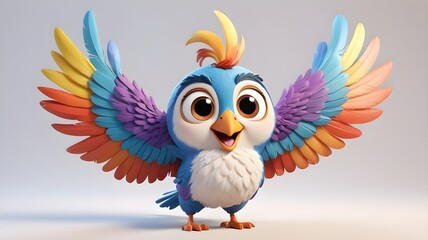 Fototapeta premium 3D Cartoon Bird with Colorful Wings