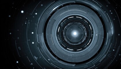 Abstract concentric circles, glowing core, dark grey palette, technological feel