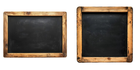 Horizontal black chalkboard with a wooden frame. Ideal for menus, messages, or artwork isolated on a transparent background