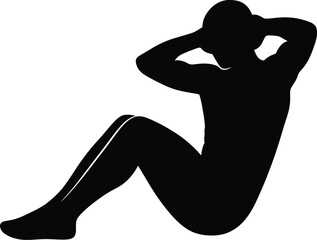 Vector art of the silhouette of a man doing situps, illustrating core strength, fitness, and a commitment to a healthy lifestyle.