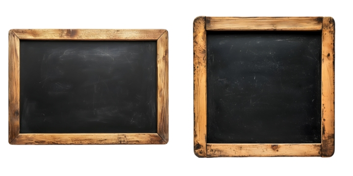Horizontal black chalkboard with a wooden frame. Ideal for menus, messages, or artwork isolated on a transparent background - Powered by Adobe