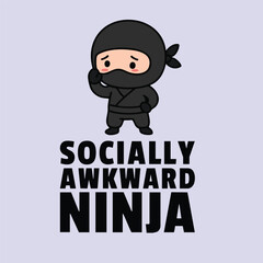 Cute Cartoon Ninja Character Feeling Shy and Awkward on Pastel Background