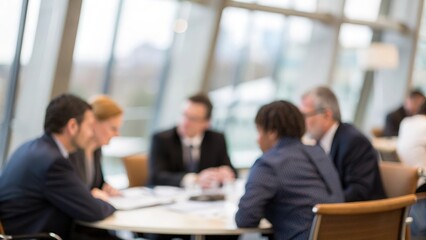 Business leaders collaborating during round table meeting — conference hall filled with attentive participants
