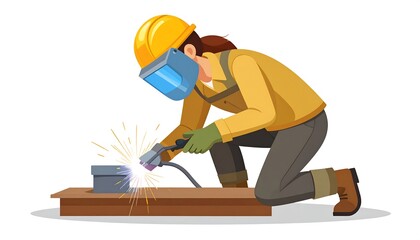 Woman Welder Kneeling, Metalwork, Workshop