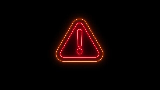&ldquo;Neon Red Glowing Animated Warning Sign, Exclamation Symbol Alert, Hazard Notification, Digital Danger Signal, Cybersecurity Risk Icon, Attention Graphic Loop with Black Background&rdquo;