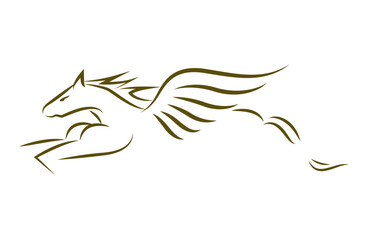 2026年 午年の年賀状デザイン｜シンプルなペガサス(馬)の線画イラスト