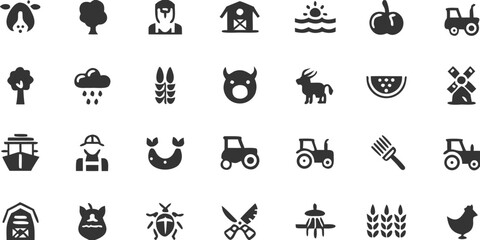 Collection of farming and agriculture icons in a simple vector style