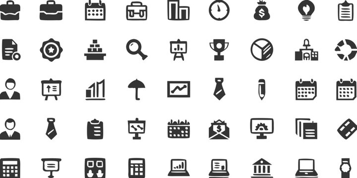 Hand Drawn Business Icon Set on Black Background Vector Illustration