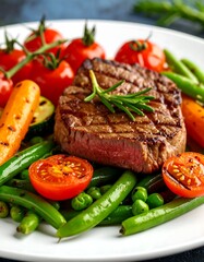 Grilled Steak Dinner Plate Vegetables Closeup