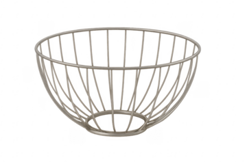 Empty modern metal wire fruit bowl on transparent background