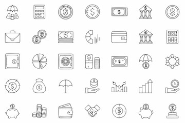Hand Drawn Finance and Investment Icons on White Background