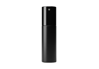 Sleek, glossy black spray bottle stands out against a dark background, showcasing a modern and minimalist design.