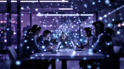 Business team working on network technology data analysis and digital transformation project