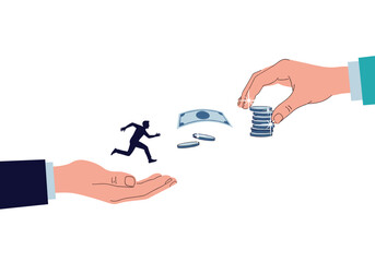 Illustrating the concept of financial transaction and economic exchange between individuals and businesses in modern society