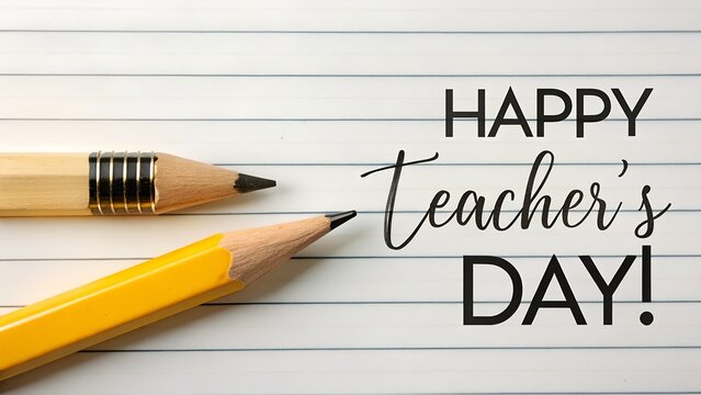 Happy Teachers Day message with pencils on lined paper background for education