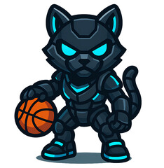 Futuristic Robotic Cat Mascot with Basketball