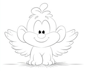 Fototapeta premium A simple angel with wings , coloring page for kids, simple outline illustration. Coloring book.