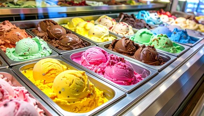 Fototapeta premium Colorful Ice Cream Scoops in Display Case