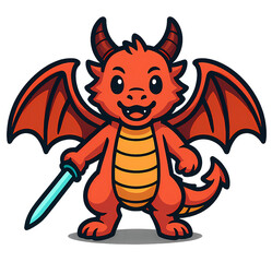 Cute and Friendly Red Dragon Mascot with a Sword