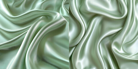 Light green silk fabric with soft folds, flowing smoothly with a glossy texture isolated on a transparent background