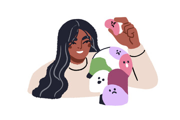 Emotional intelligence concept. Emotion control and management, mood changes. Regulating feelings. Psychology, self-reflection and understanding. Flat vector illustration isolated on white background