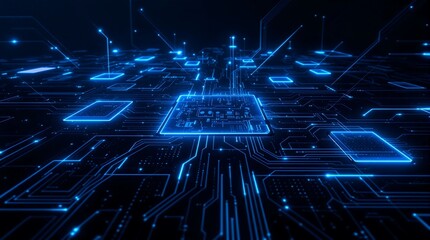 Blue digital circuit board technology background motherboard it networking system design